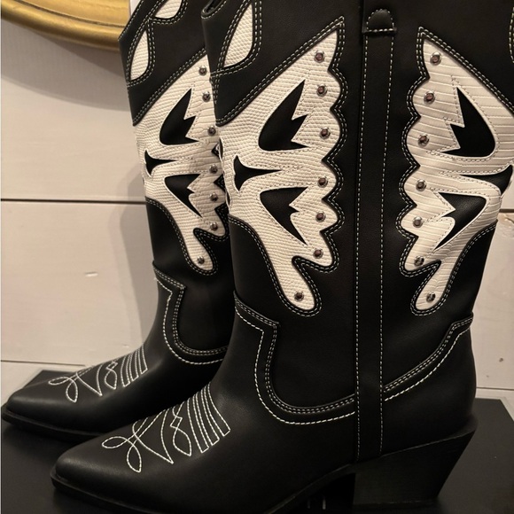 New Madden Girl Saloonn women's western cowboy boot black/white stitching - Picture 6 of 6